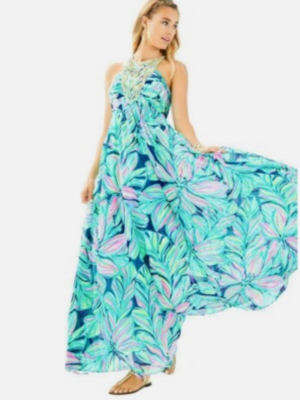 Lilly Pulitzer Lanette Halter Maxi Dress Blue, size 4